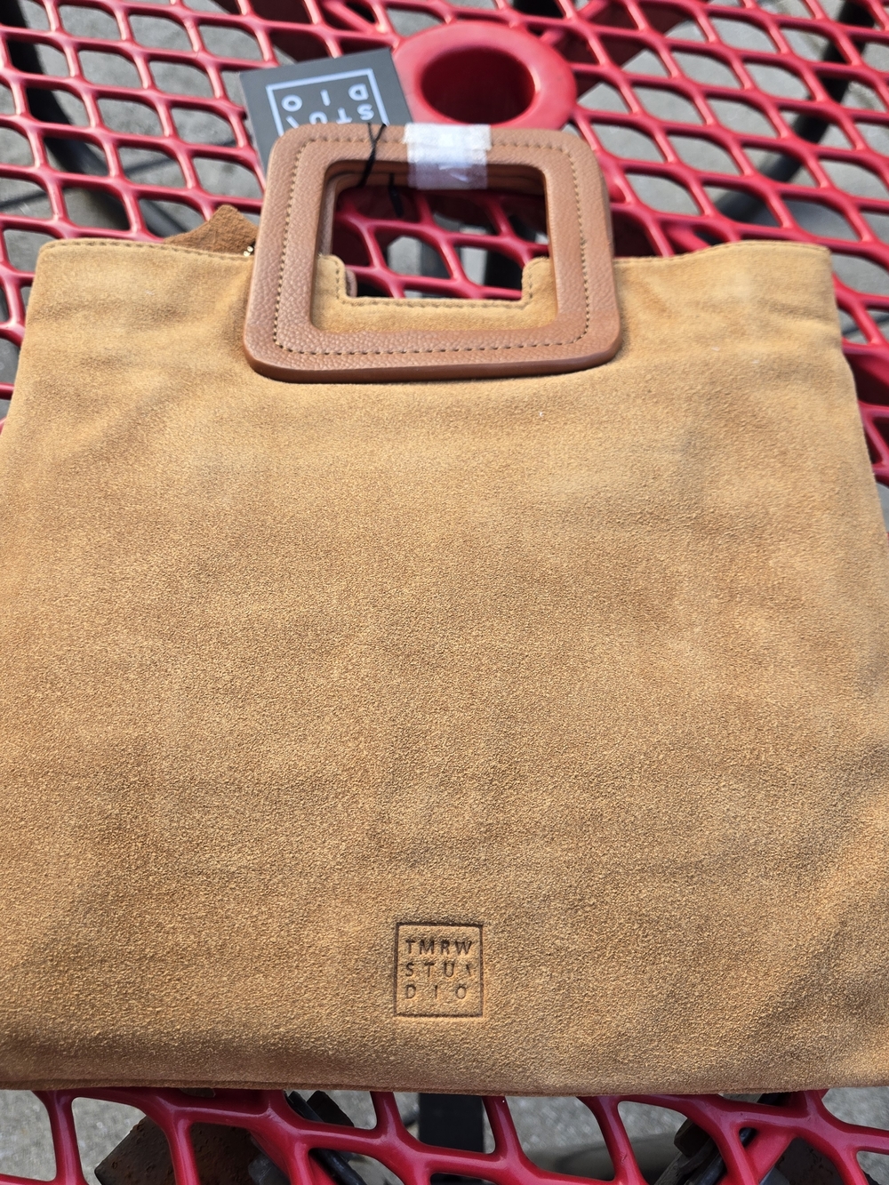 TMRW Studio Cognac Suede Square-Handle Tote